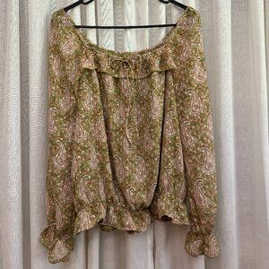 DR2 Green Paisley Long Sleeve Blouse
